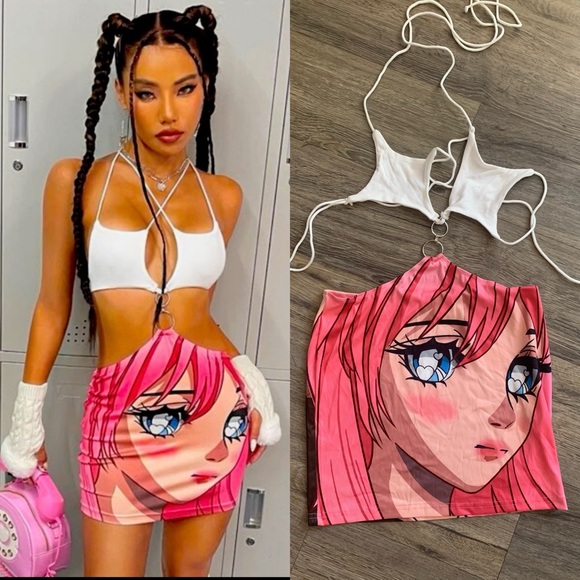 Pink Y2K Anime Cut Out Bodycon Dress - Picture 1 of 11